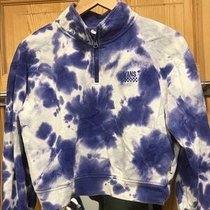 Vans Indigo and White Tie-Dye Half-Zip Cropped Pullover Sz S